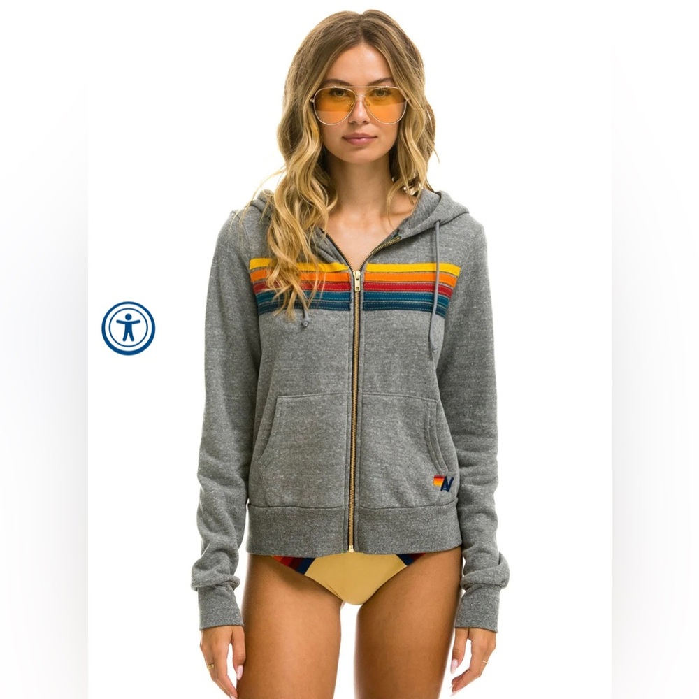 Aviator Nation 5 STRIPE HOODIE - HEATHER GREY